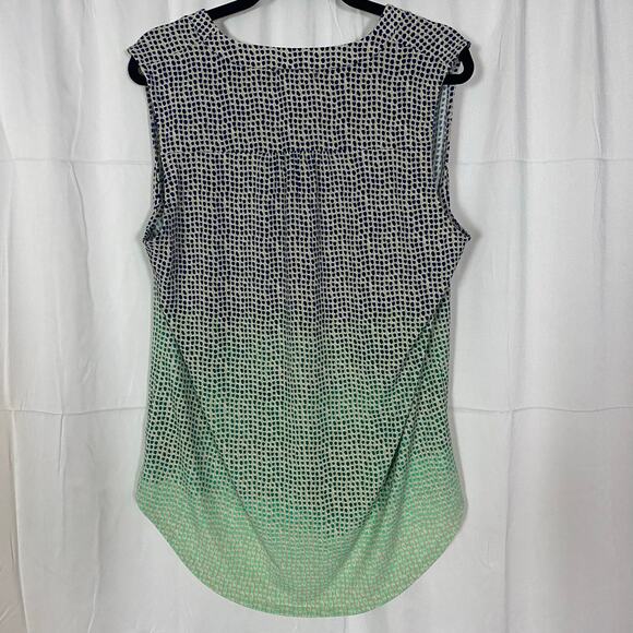 Liz Claiborne XL Sleeveless High-Low Hem Blouse Green Ombre Polka Dot Print - Picture 3 of 8